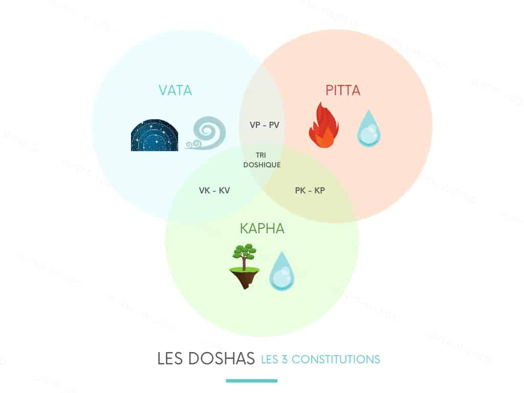 Les trois ayurvedic doshas avec elements