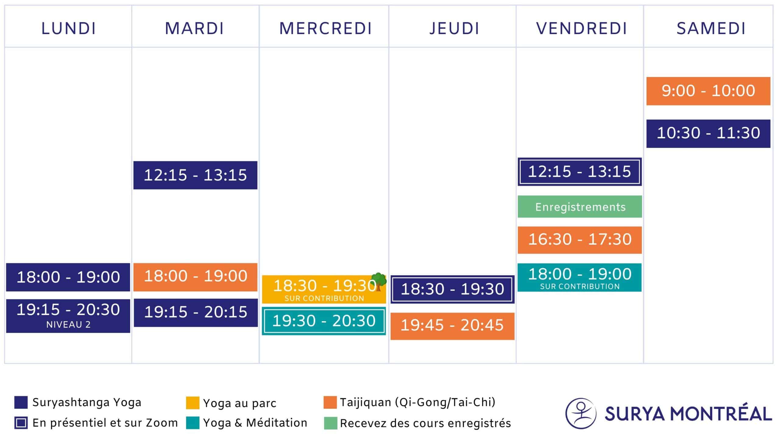 Class schedudule surya montreal for summer 2025