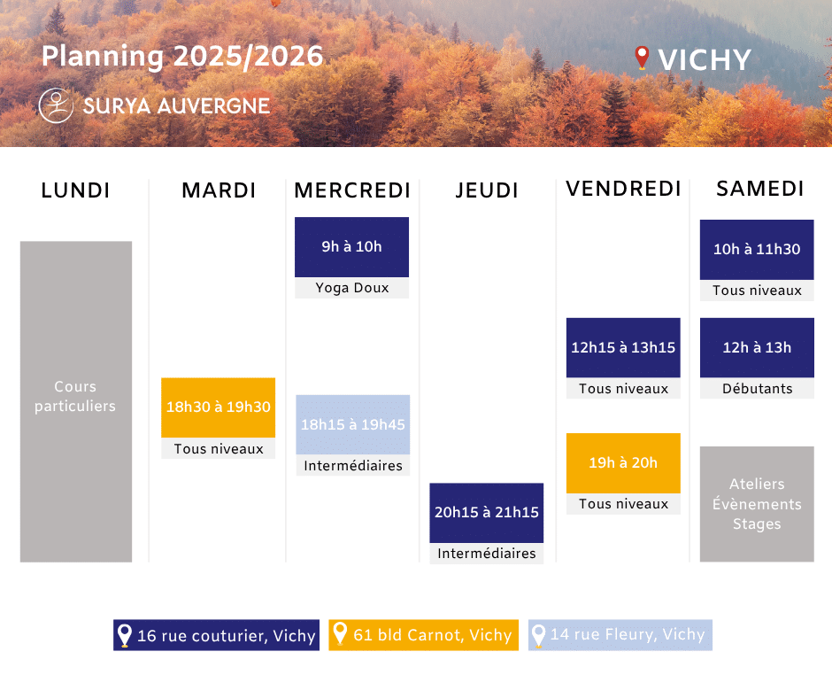 Planning cours hebdo Vichy Auvergne