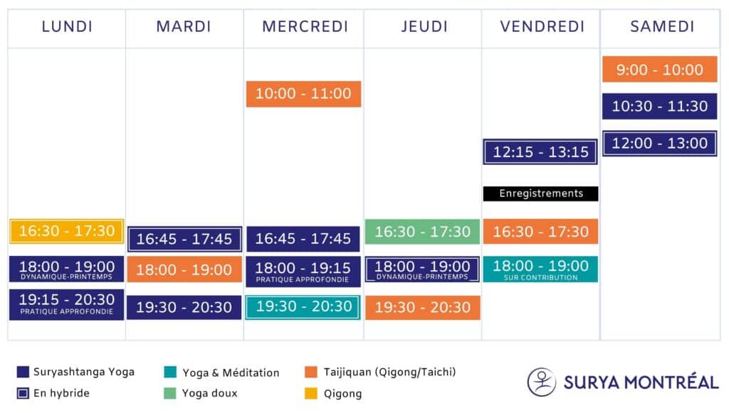 Planning de cours Montreal pour printemps 2026