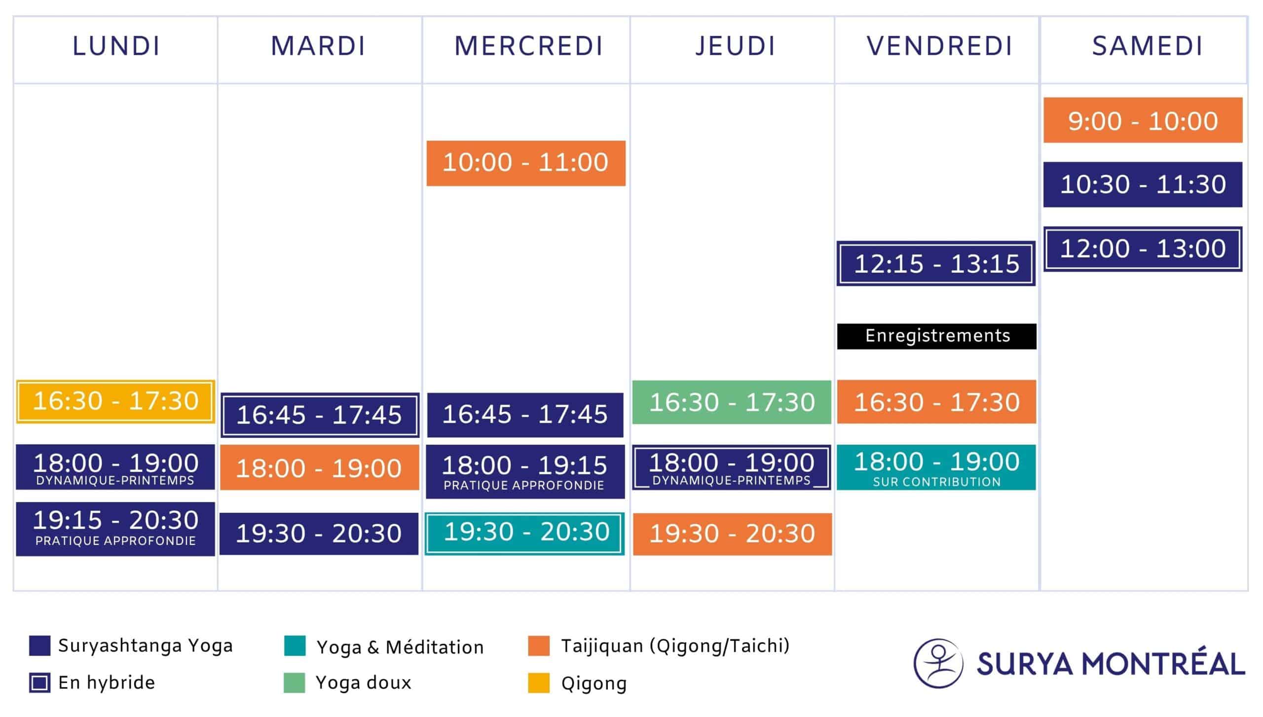 Planning de cours Montreal pour printemps 2026